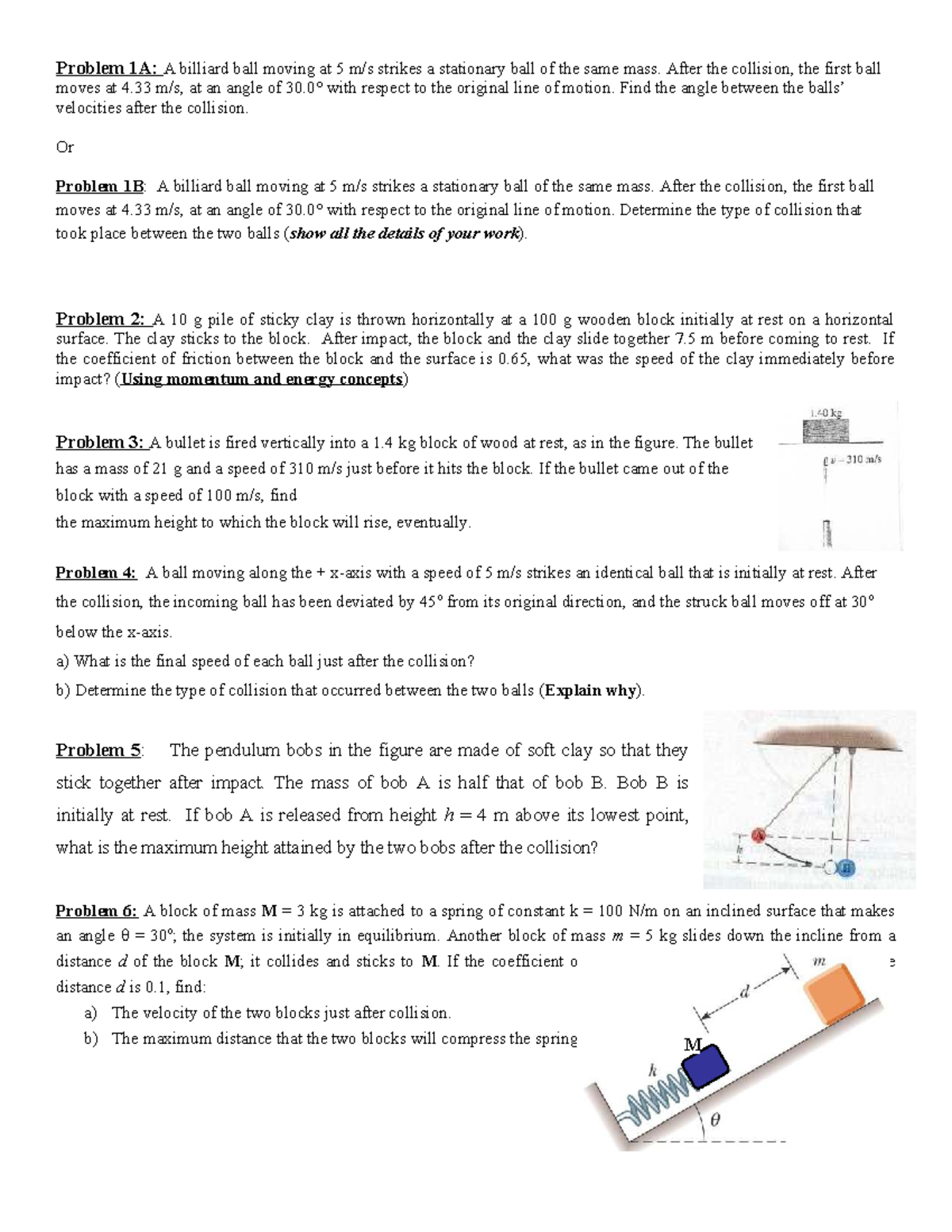 Practice Sheet 2: Linear Momentum & Collision Problems - Studocu