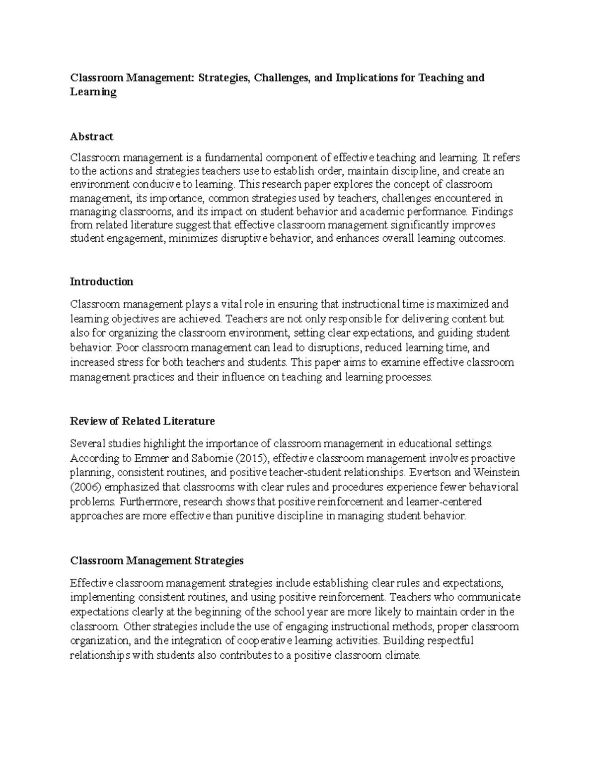 Classroom Management Strategies: Challenges & Implications for Learning ...