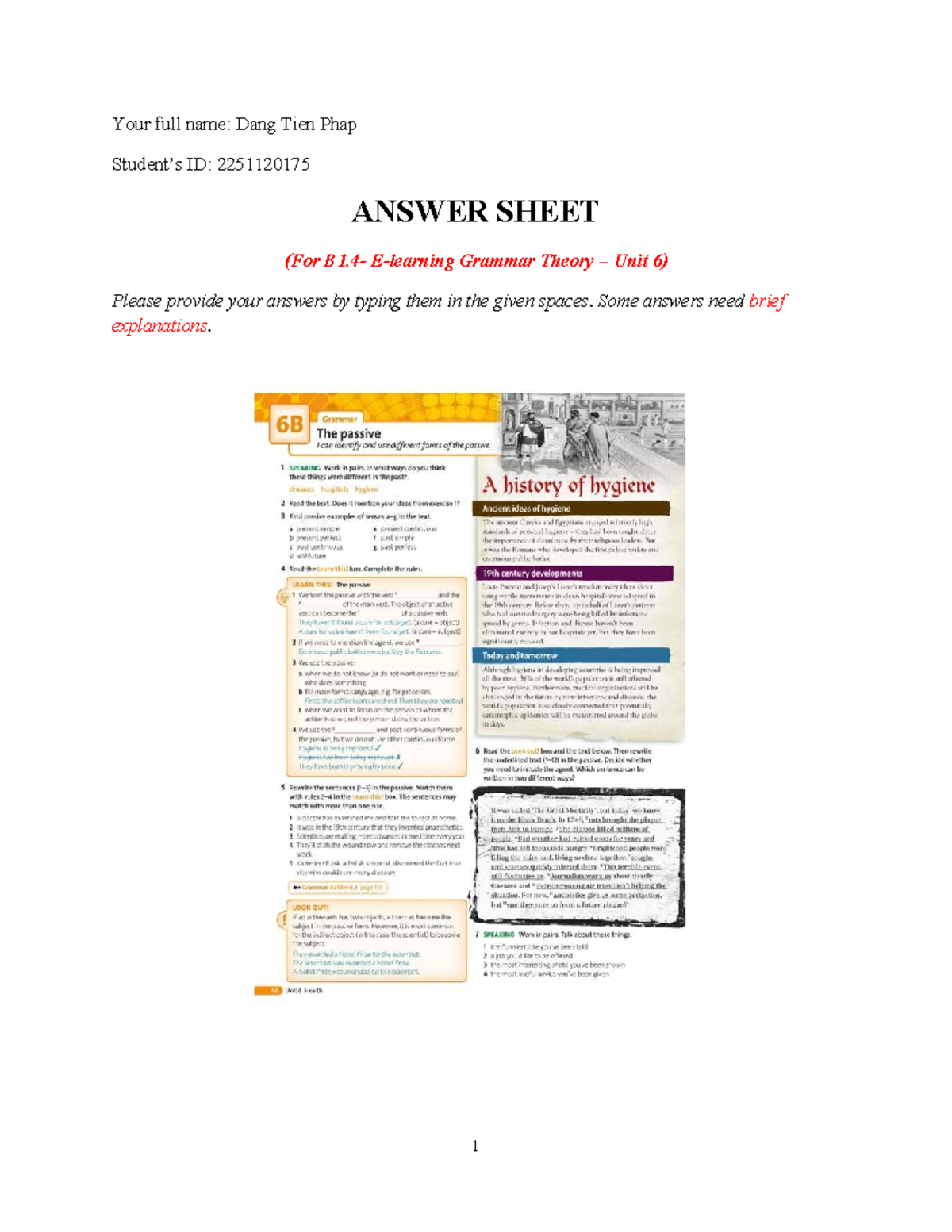 B1 E-learning Grammar Theory Unit 6 Answer Key and Explanations - Studocu