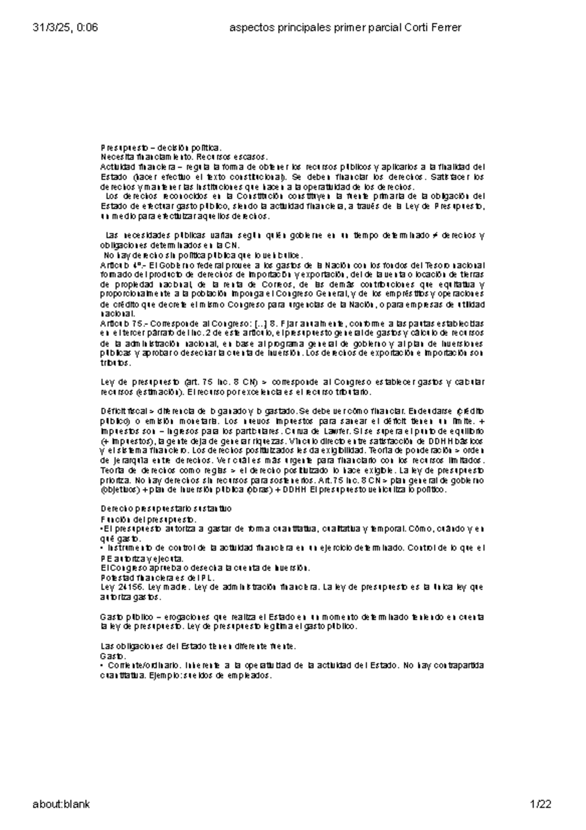 Aspectos Clave del Primer Parcial de Presupuesto (Corti Ferrer) - Document Preview