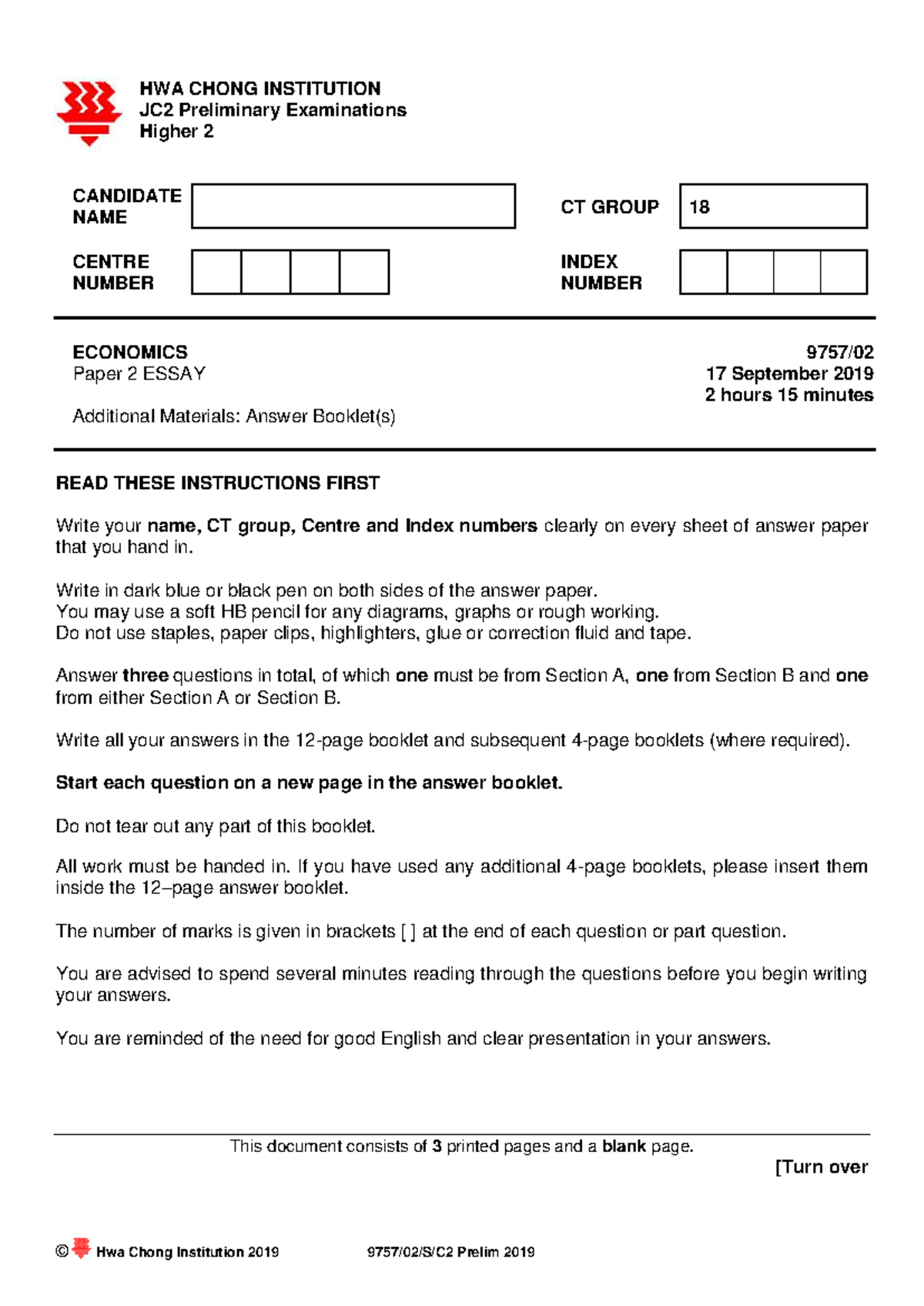 2019 HCI H2 Economics Prelim Paper 2 Questions - Studocu