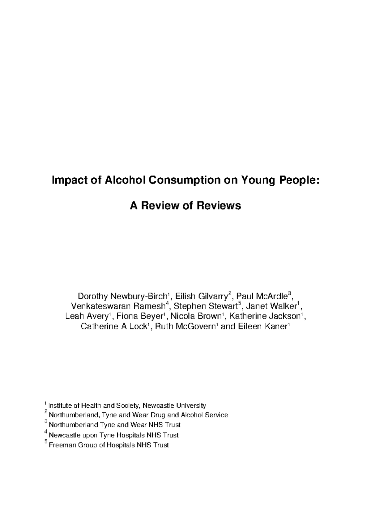 Impact of Alcohol Consumption on Young People: Review (Course Code ...