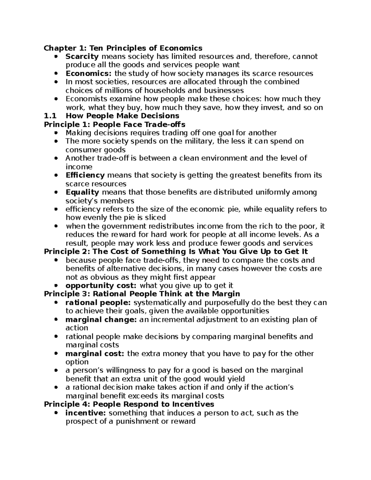 ECO 101 - Final Exam Notes: Chapter 1 Overview of Ten Principles - Studocu