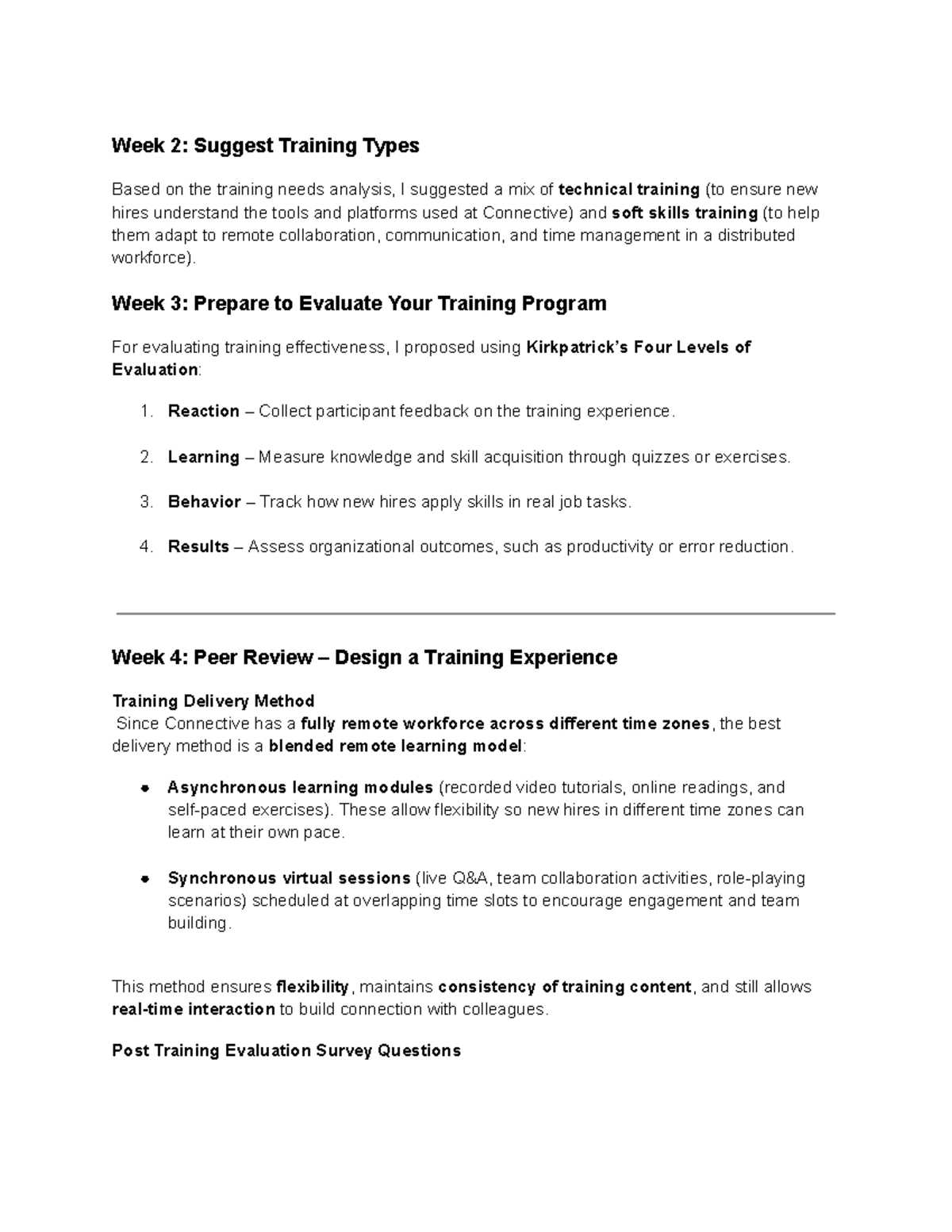 Training Program Design & Evaluation: Week 2-4 Insights - Studocu
