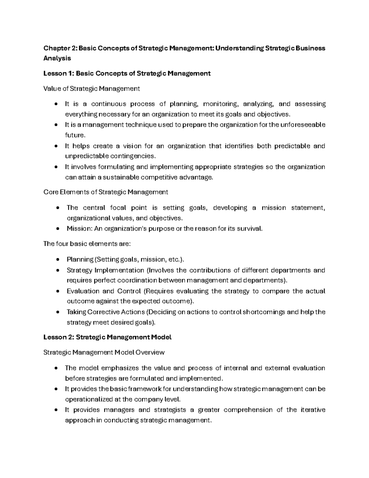 Strategic Management Concepts: Lessons from Chapter 2 & 3 (INB 141940 ...