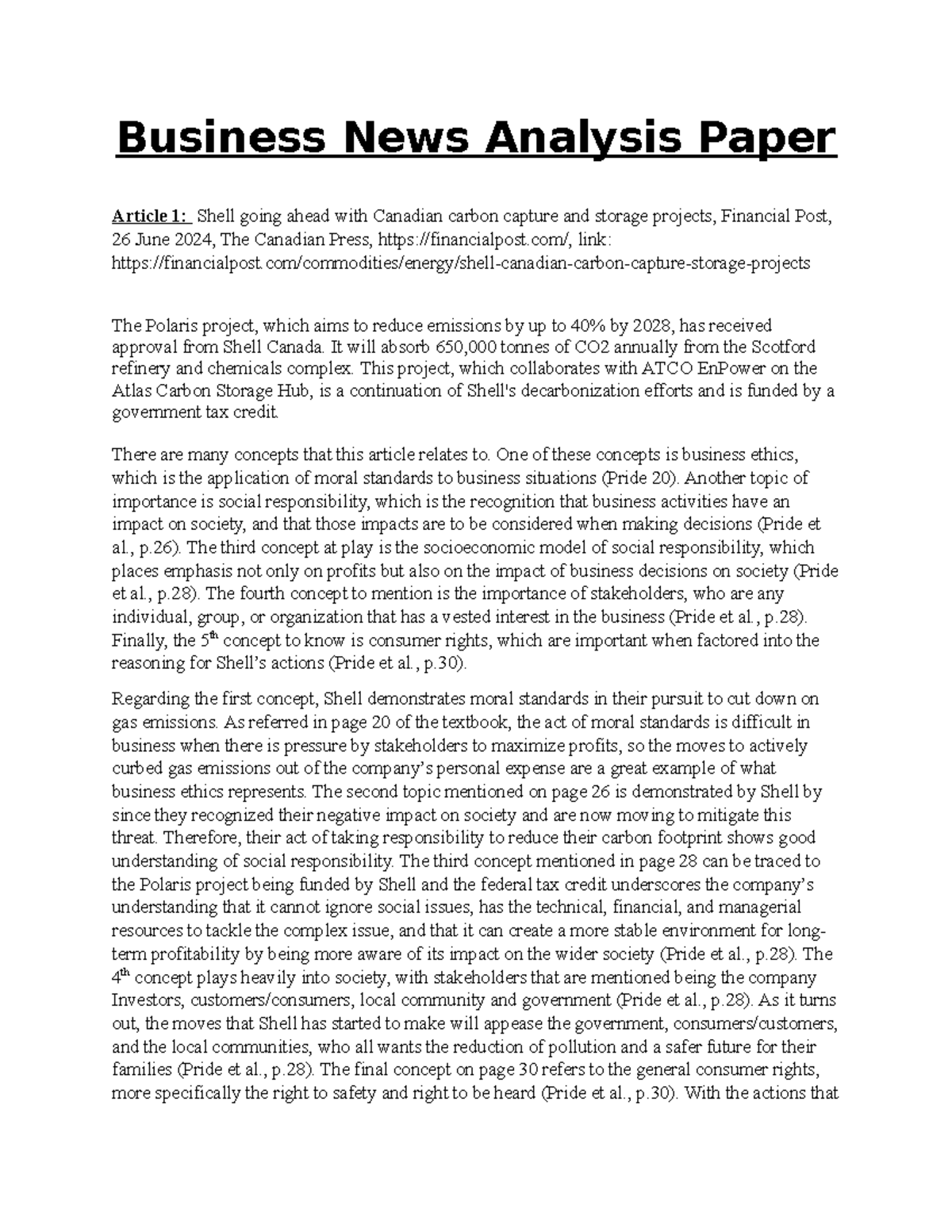 MGMT 2150 - Business News Analysis Paper - Business News Analysis Paper ...