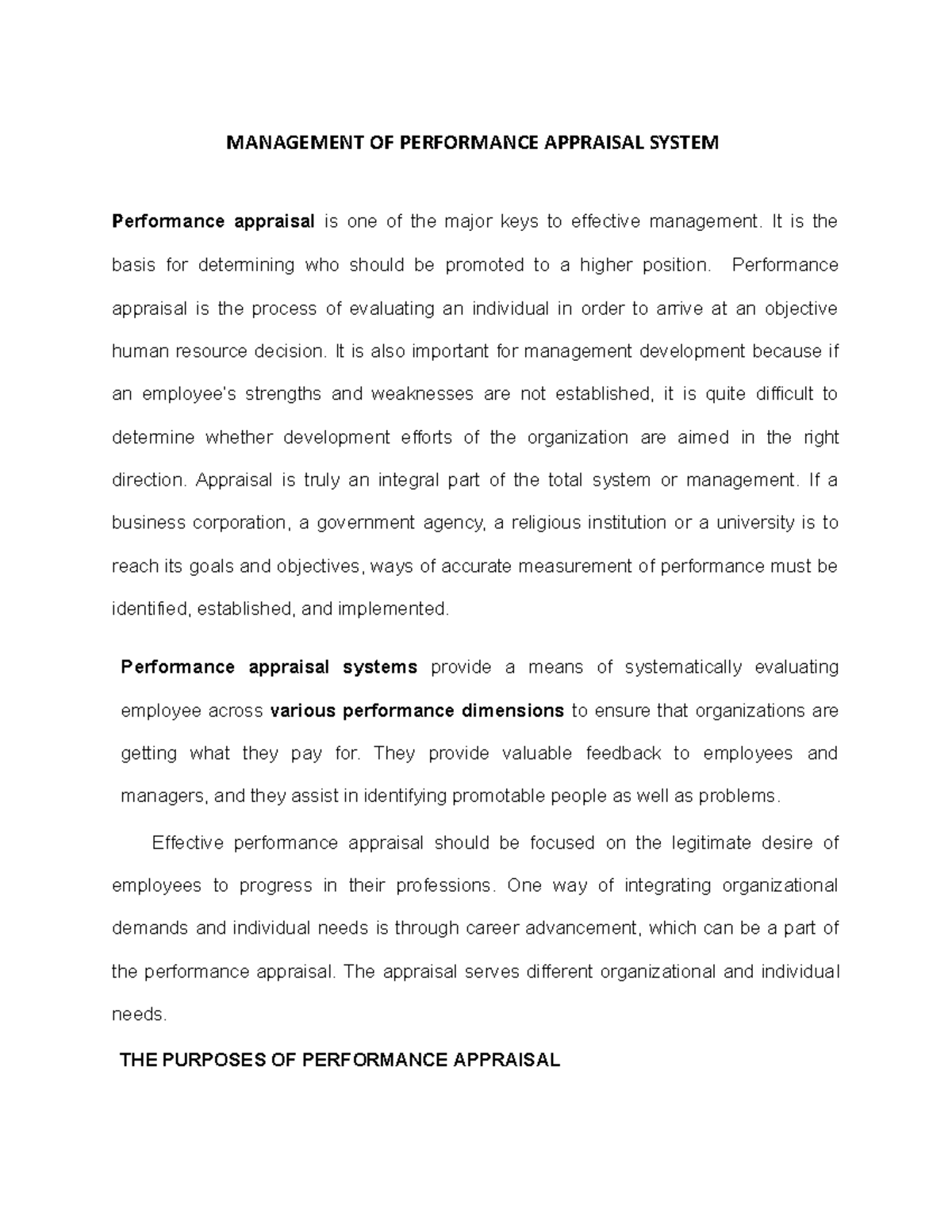 Management of Performance Appraisal Systems: Key Insights - Topic 7 ...