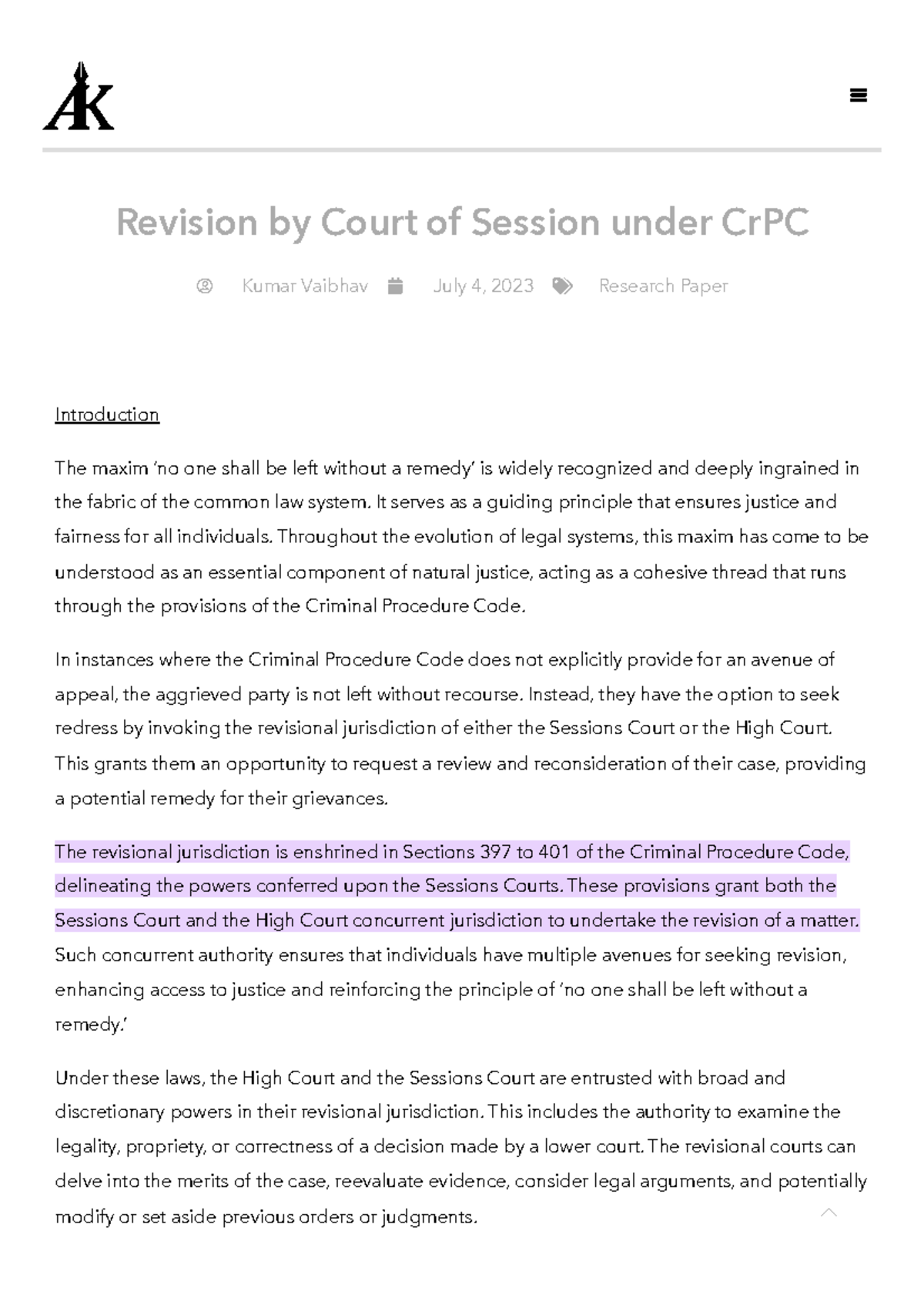 Revisional Jurisdiction of Sessions Court under CrPC: A Comprehensive ...