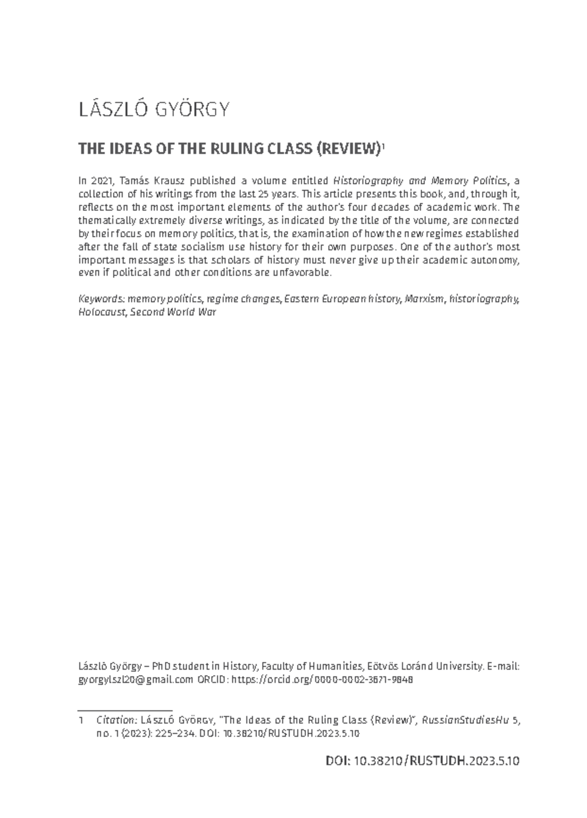The Ideas of the Ruling Class: A Review of Memory Politics - Studocu
