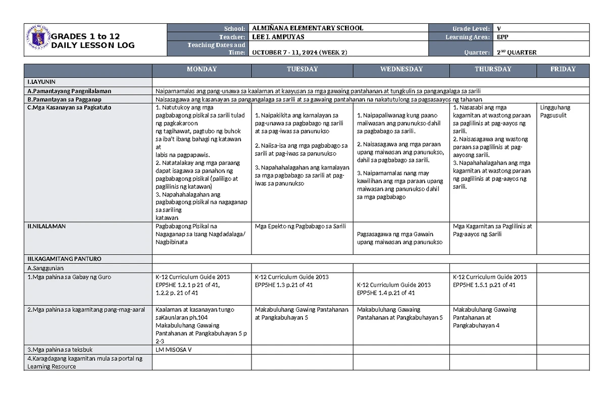 DLL Filipino 3 Q4 W4 - Daily Lesson Log for Grade III - Studocu