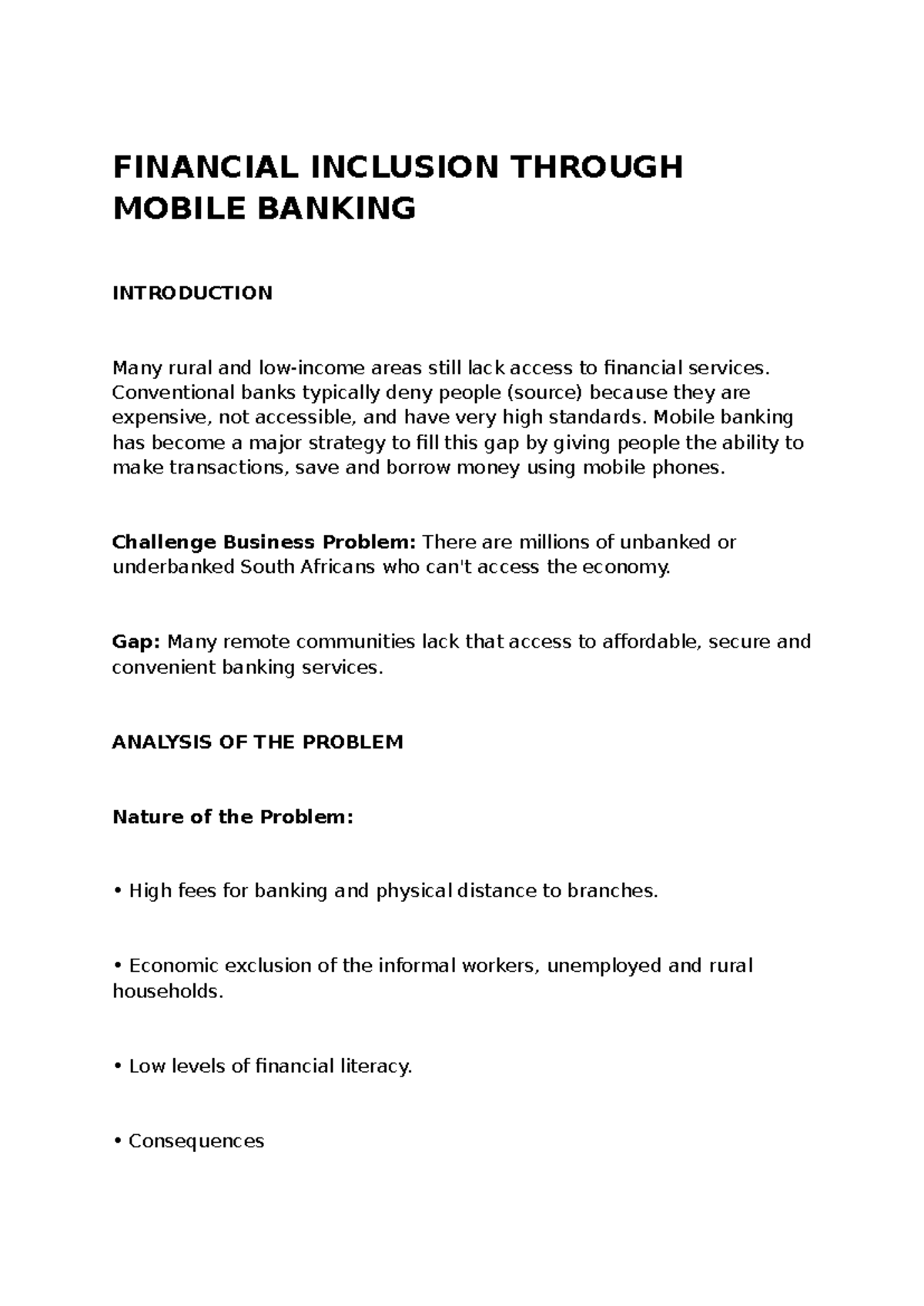 FIN 101: Financial Inclusion via Mobile Banking Solutions - Studocu