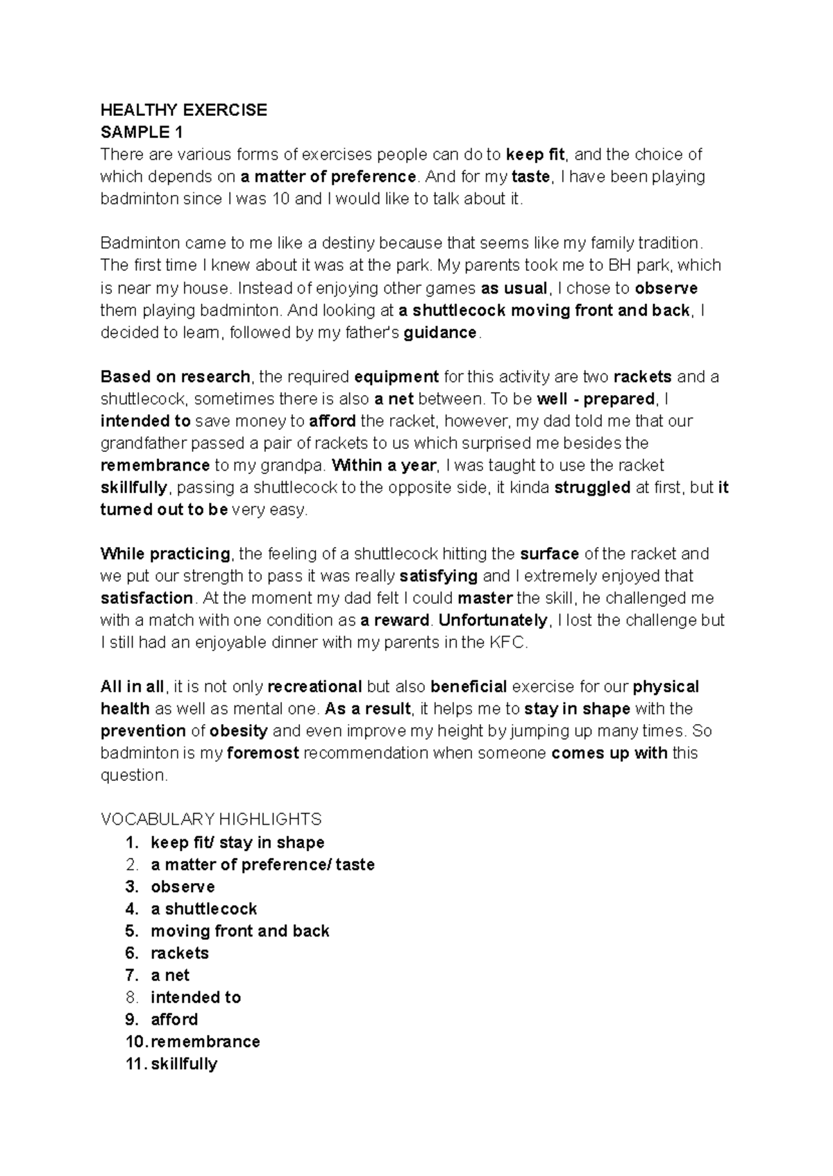 Healthy- Exercise - Ielts - HEALTHY EXERCISE SAMPLE 1 There are various ...