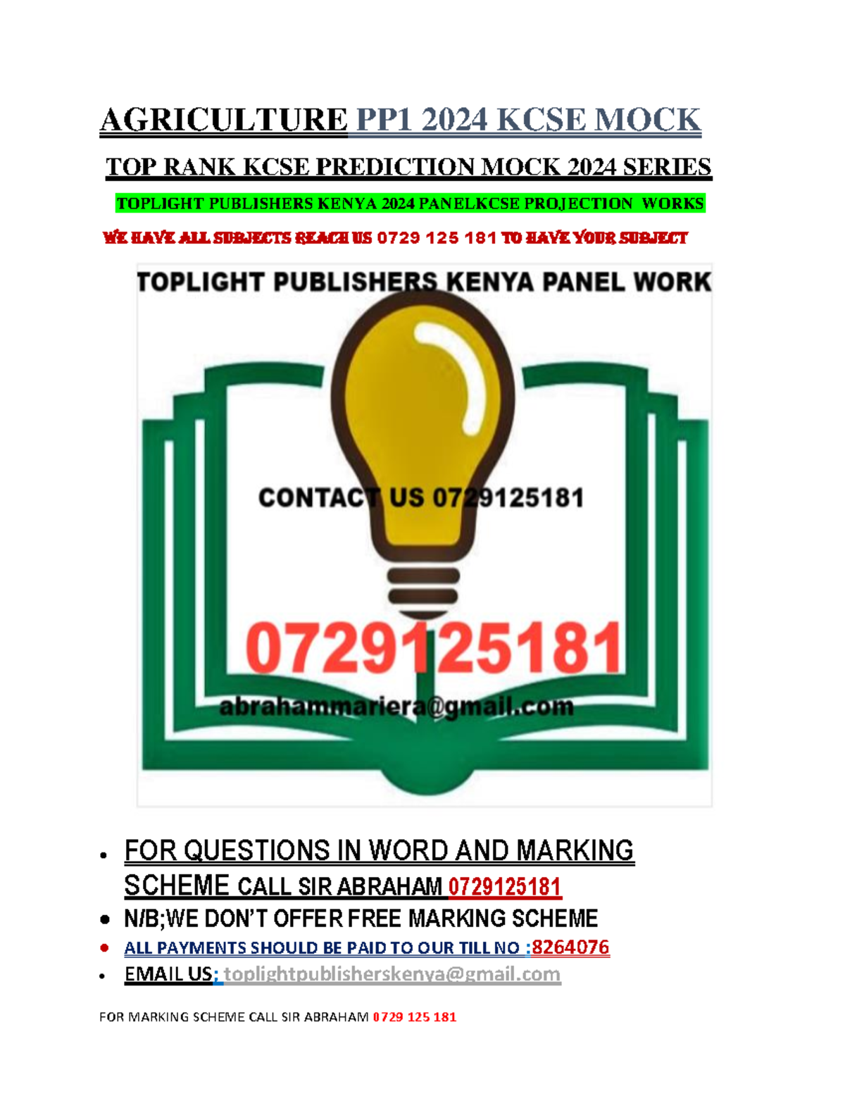 Agriculture PP1 2024 KCSE Top Rank Prediction Mock Exam Paper - Studocu
