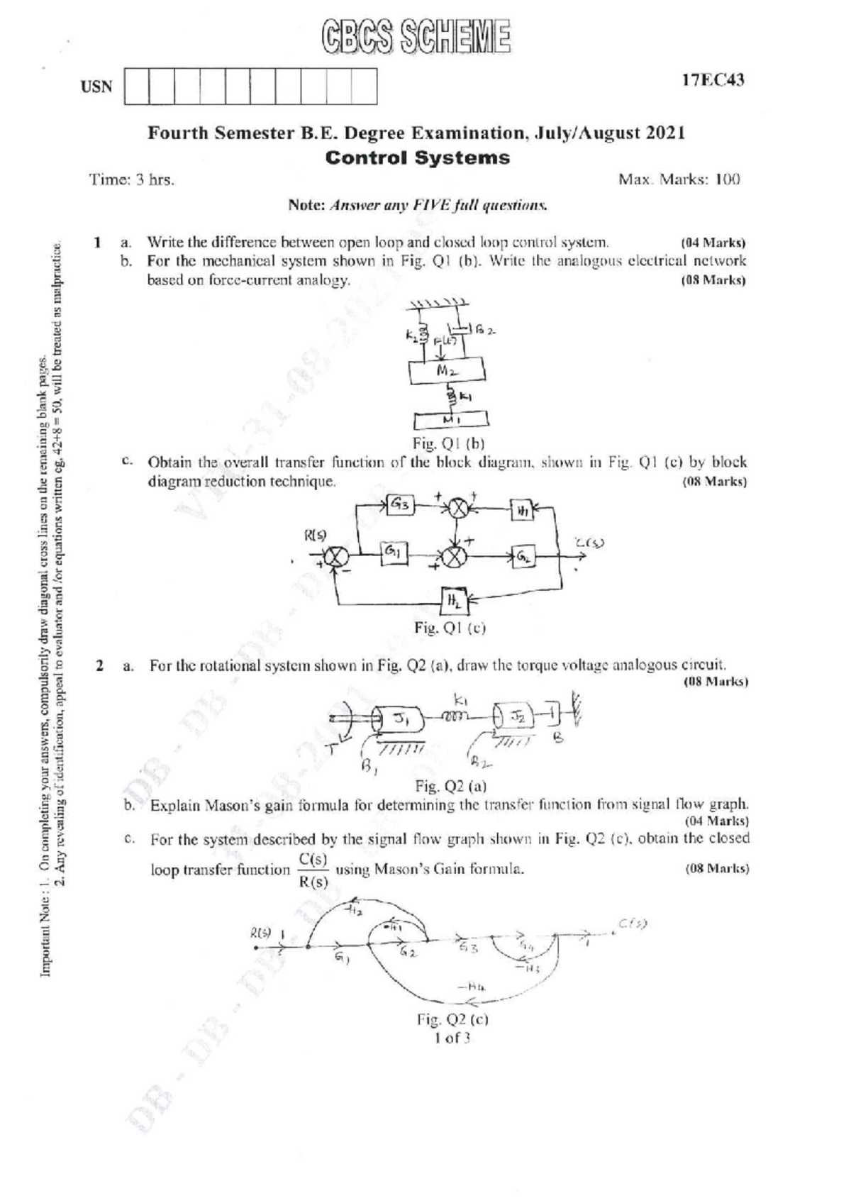 Control Systems Exam Notes - B.E. 4th Sem (17EC43) - Aug 2021 - Studocu