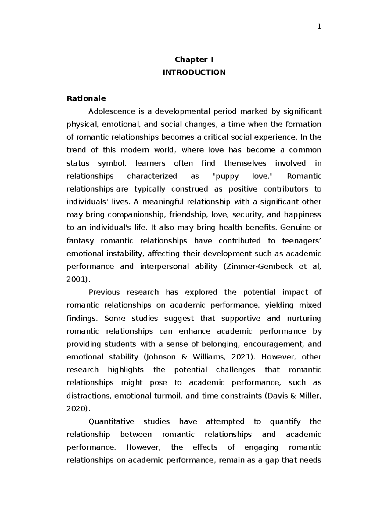 The Impact of Romantic Relationships on Academic Performance (Ch I-IV ...