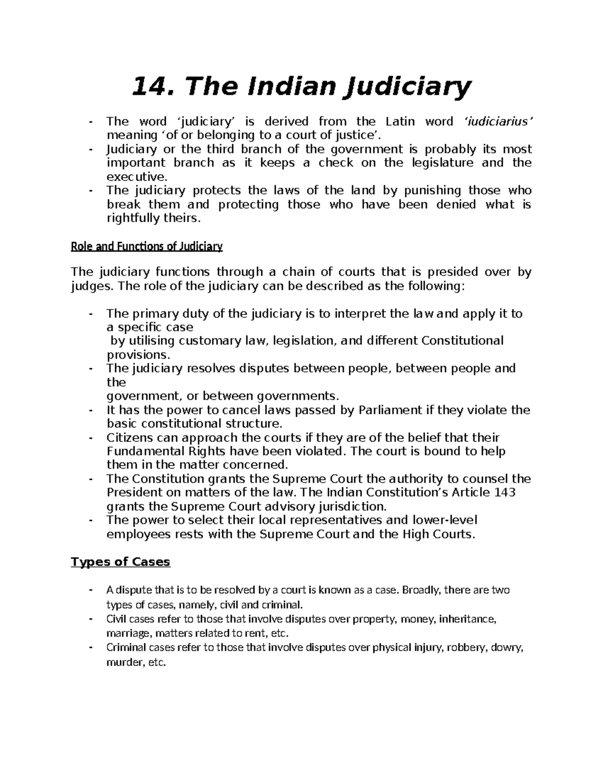 Indian Judiciary - SST Notes: Role, Structure & Case Studies - Studocu