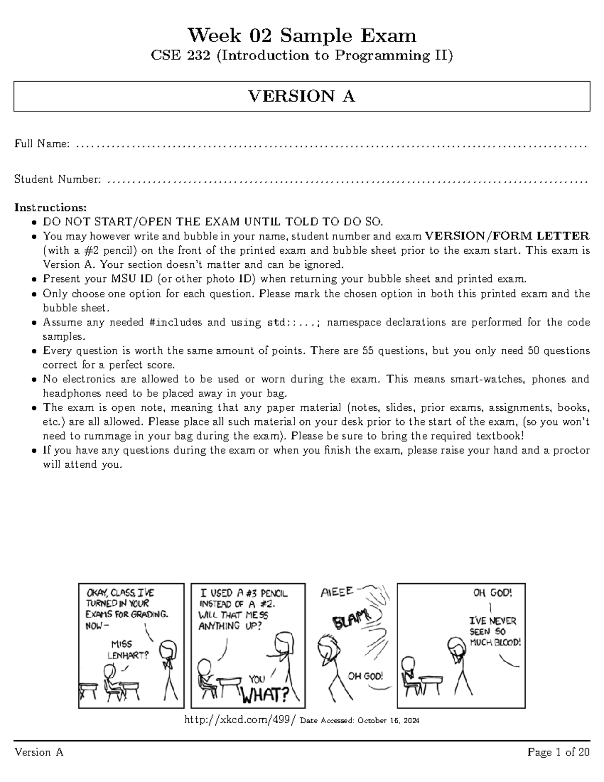 CSE 232 Final Exam Sample: Programming II - Version A Guide - Studocu