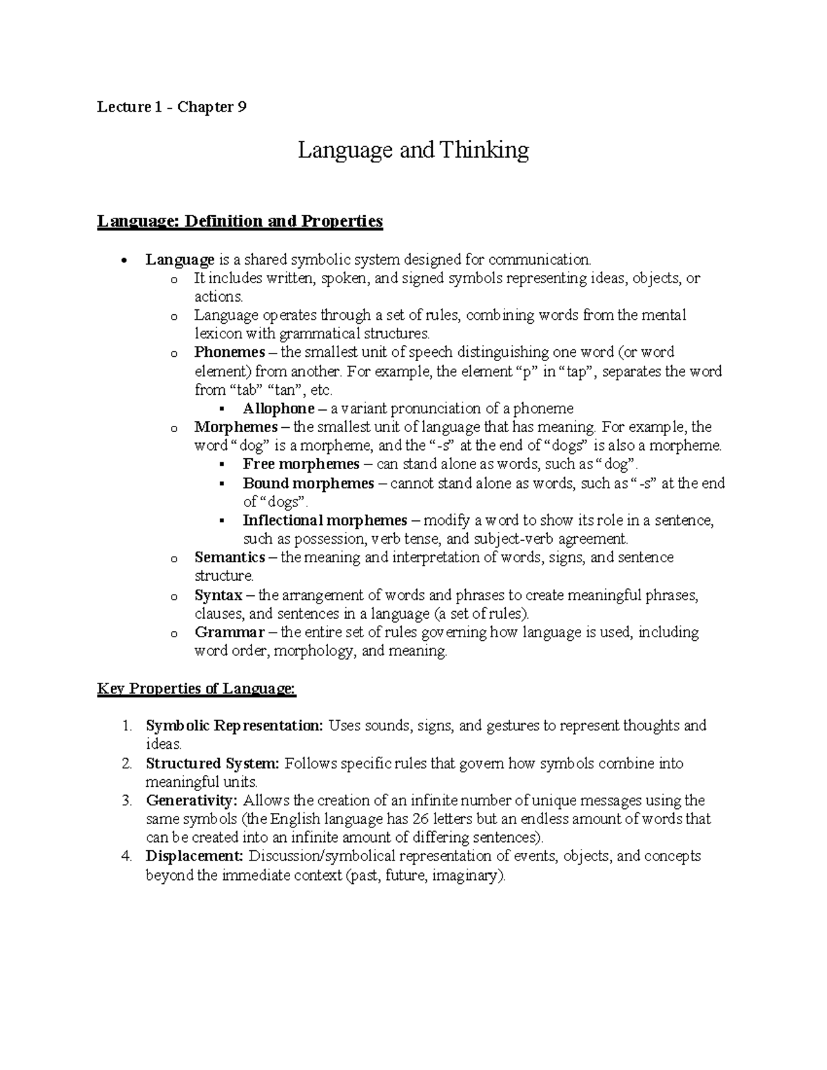 Language and Thinking - Lecture 1: Key Concepts and Insights - Studocu