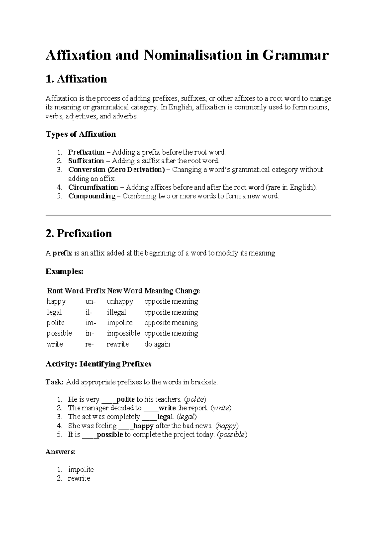Affixation and Nominalisation in Grammar: A Comprehensive Guide - Studocu
