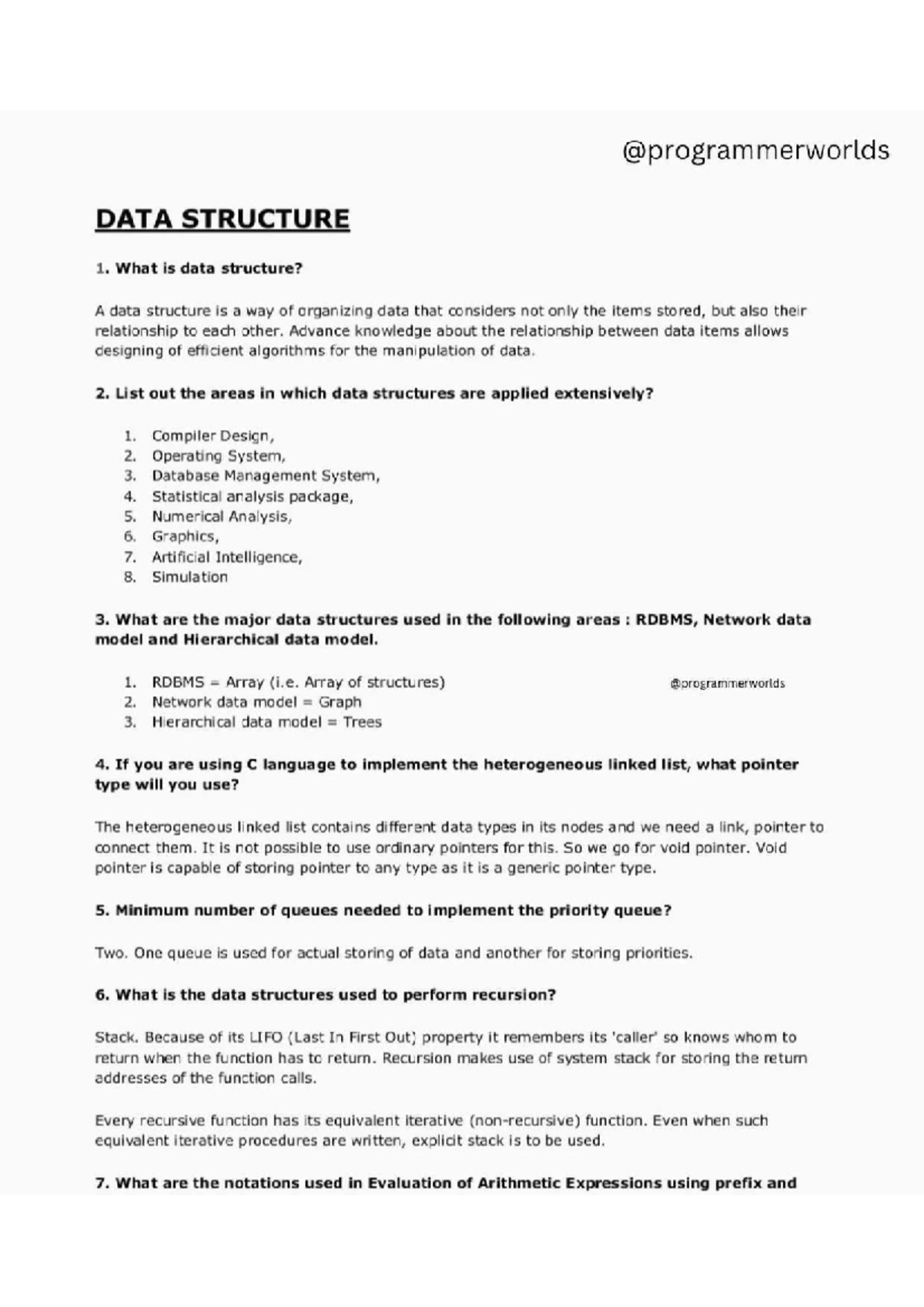 Data Structure Questions and Answers - DATA STRUCTURE 1. What is data ...