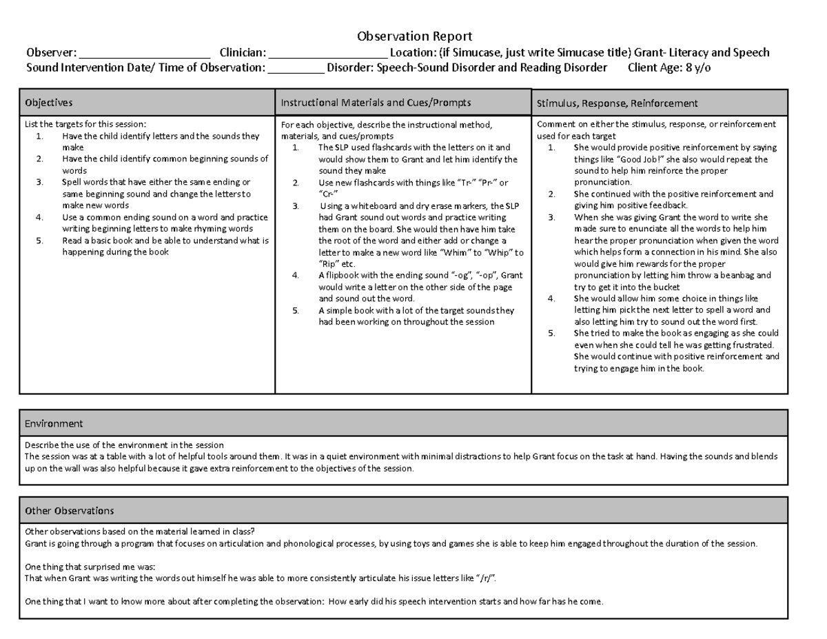 Simucase Observation 1 - Observation Report Observer ...