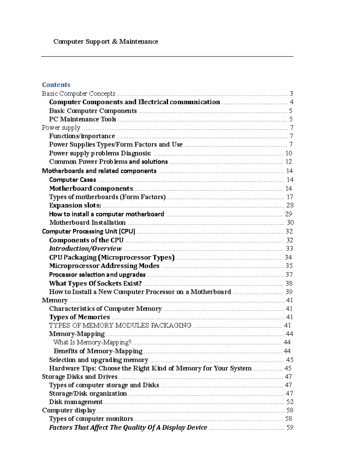 Computer maintenance and Support notes - Computer Support & Maintenance ...