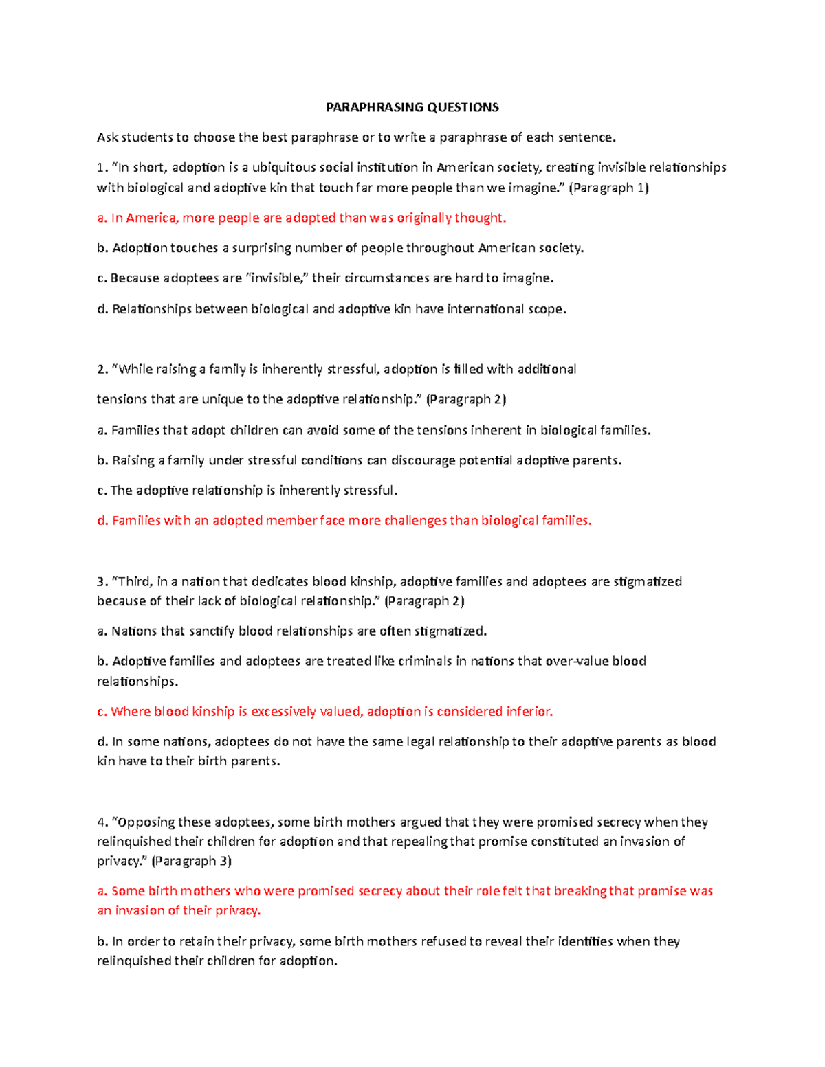 Exercises on Paraphrasing and Summarizing Techniques (ENG101) - Studocu
