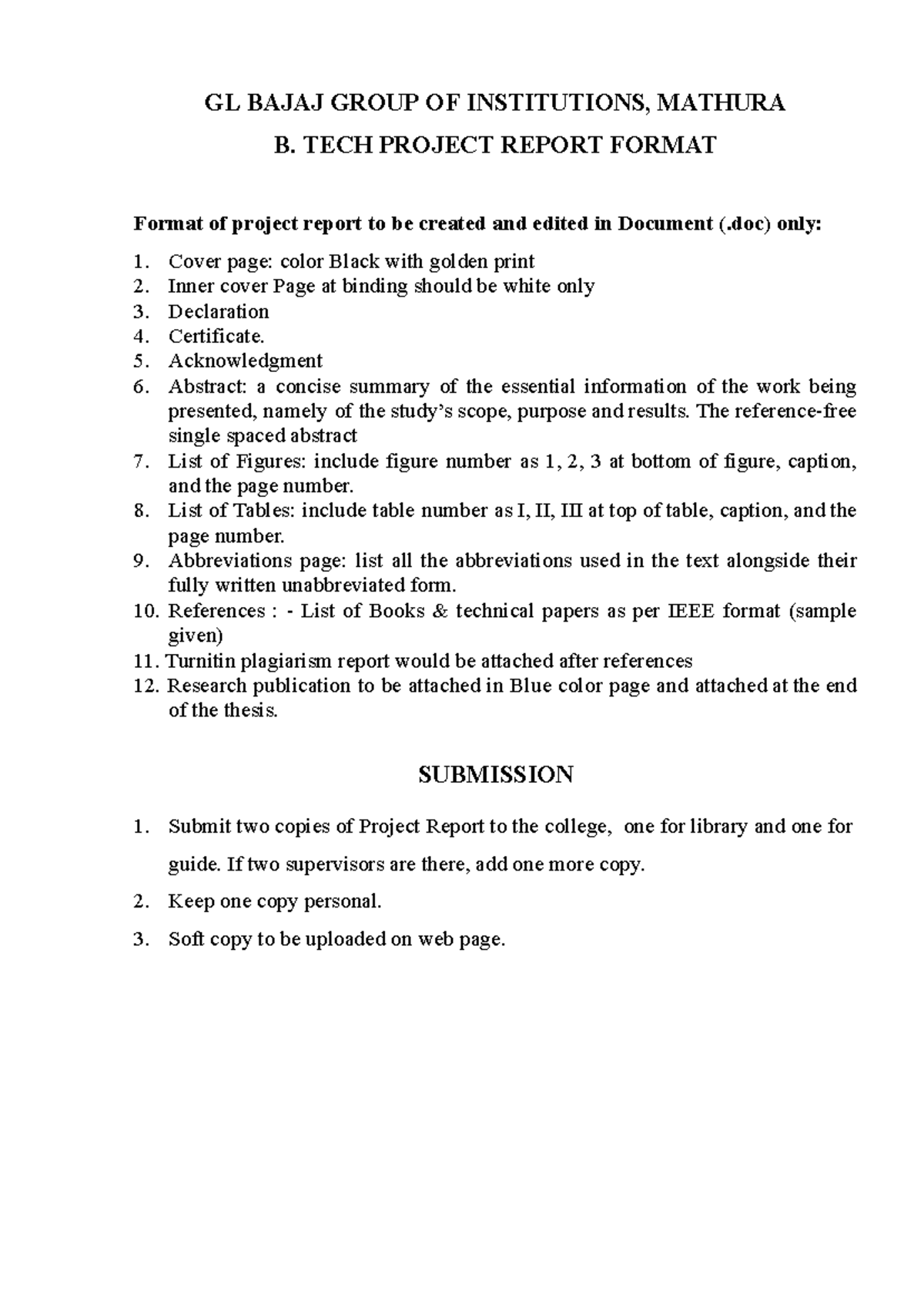 B. Tech Project Report Format - GL Bajaj Group of Institutions - Studocu