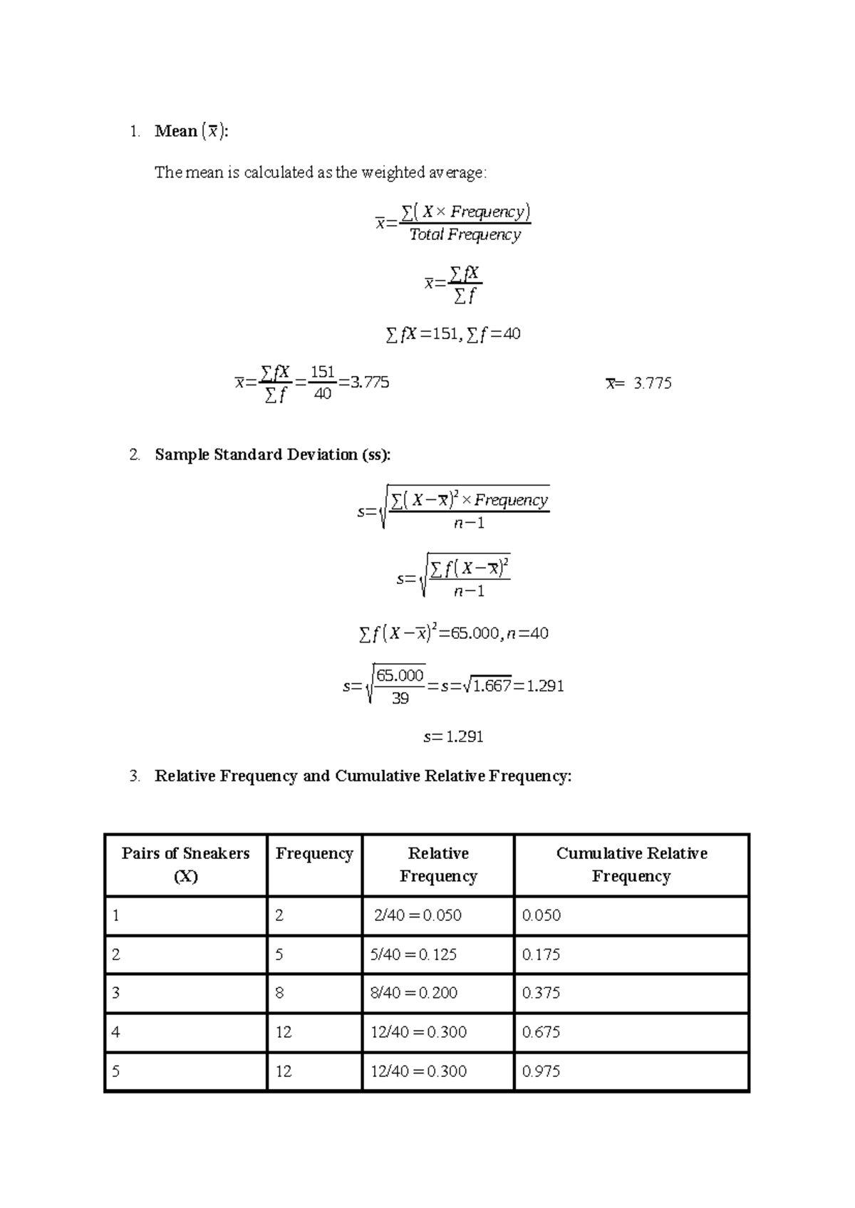 Math written assignment unit 2: Mean, standard deviation, and ...