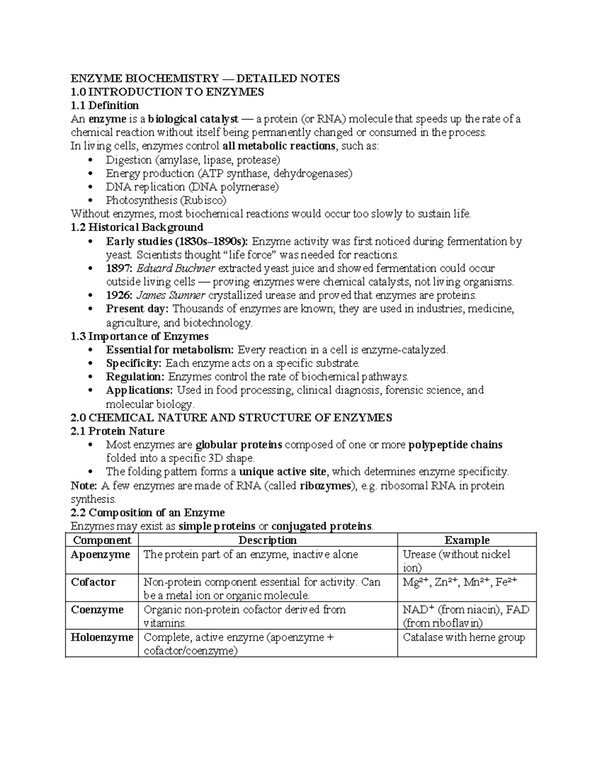 ENZ 101: Comprehensive Notes on Enzyme Biochemistry and Applications ...