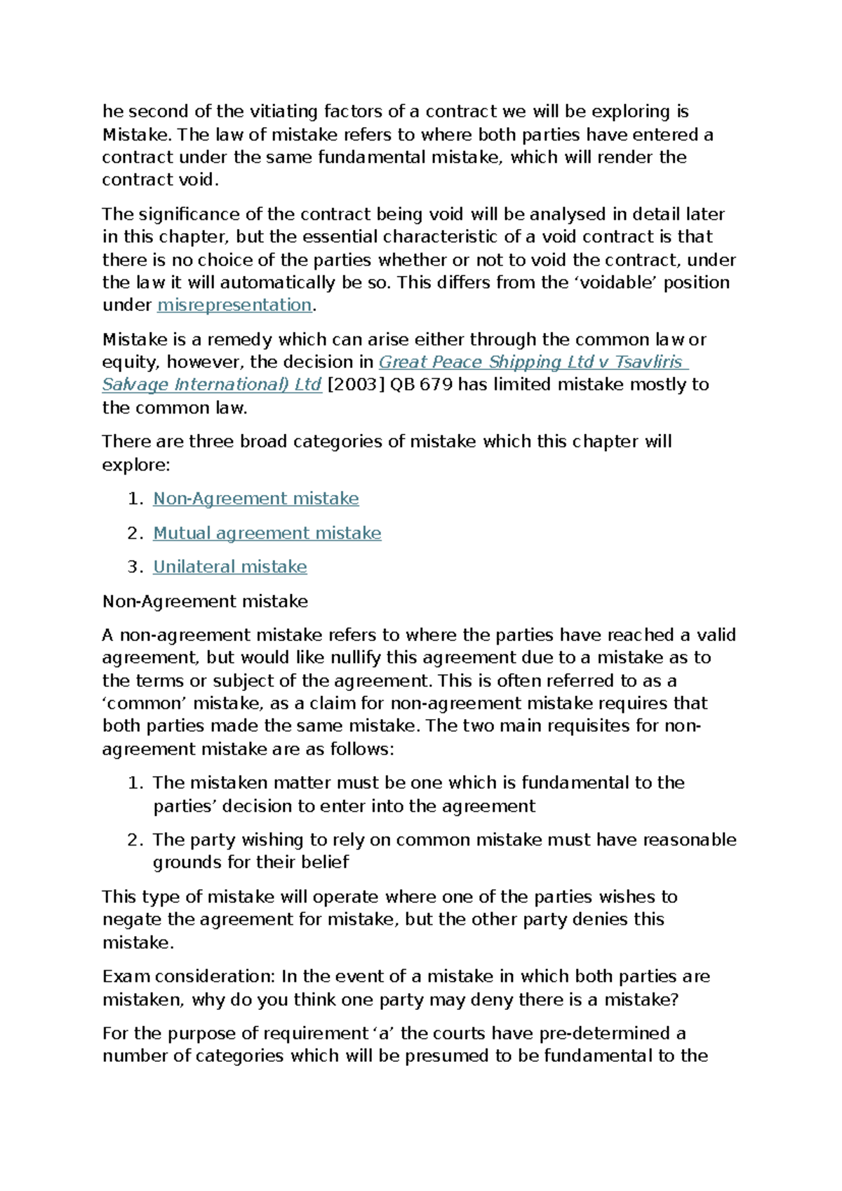 Contract Law: Exploring Mistakes as Vitiating Factors (LAW 101) - Studocu