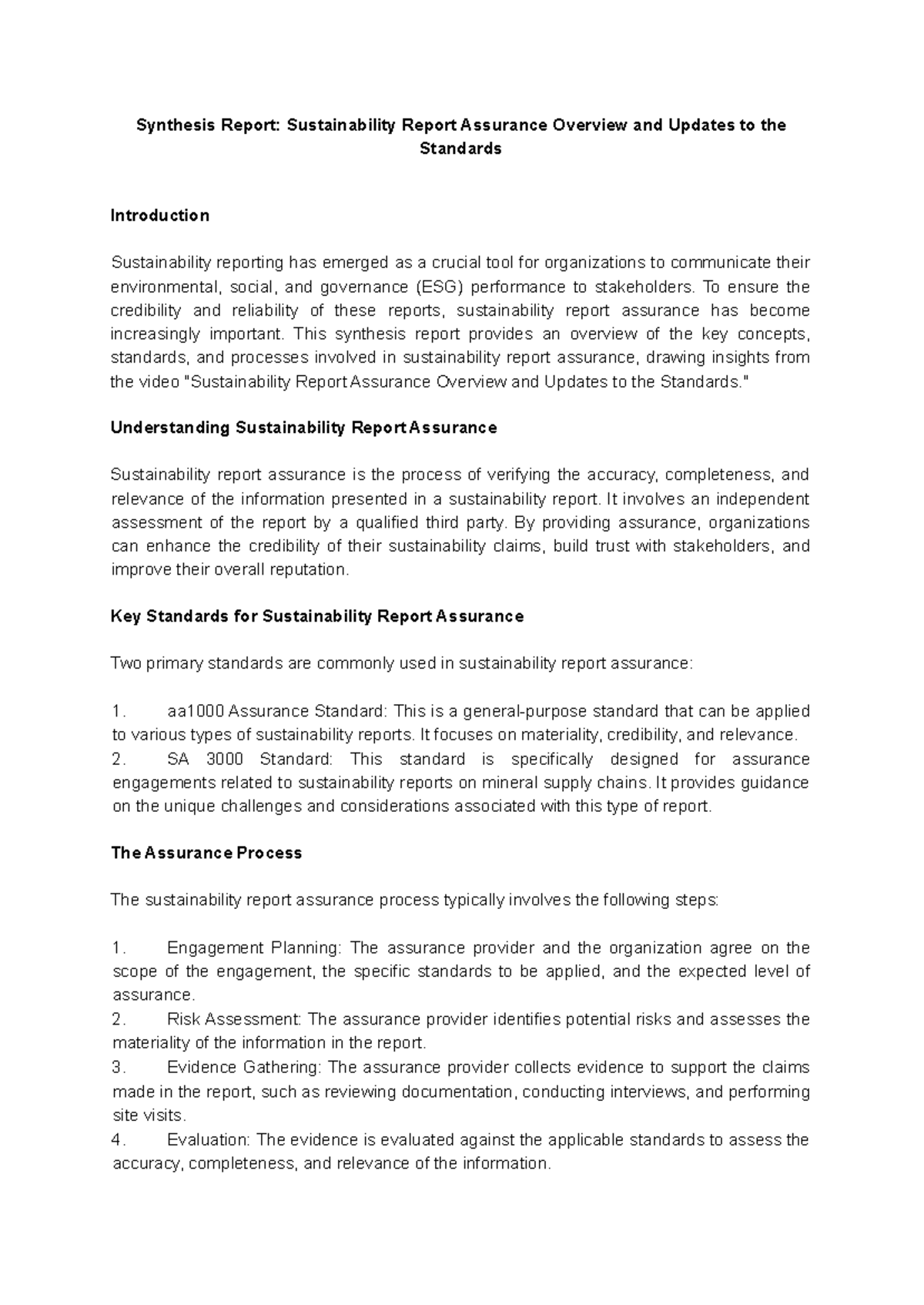 Synthesis report - To ensure the credibility and reliability of these ...