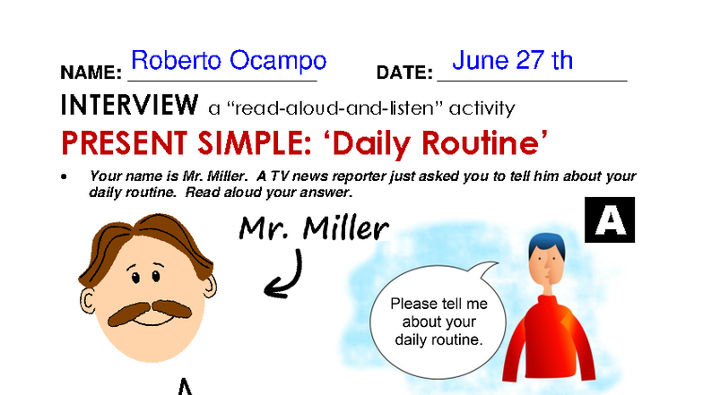 Present Simple Routine Worksheet - Roberto Ocampo - Studocu