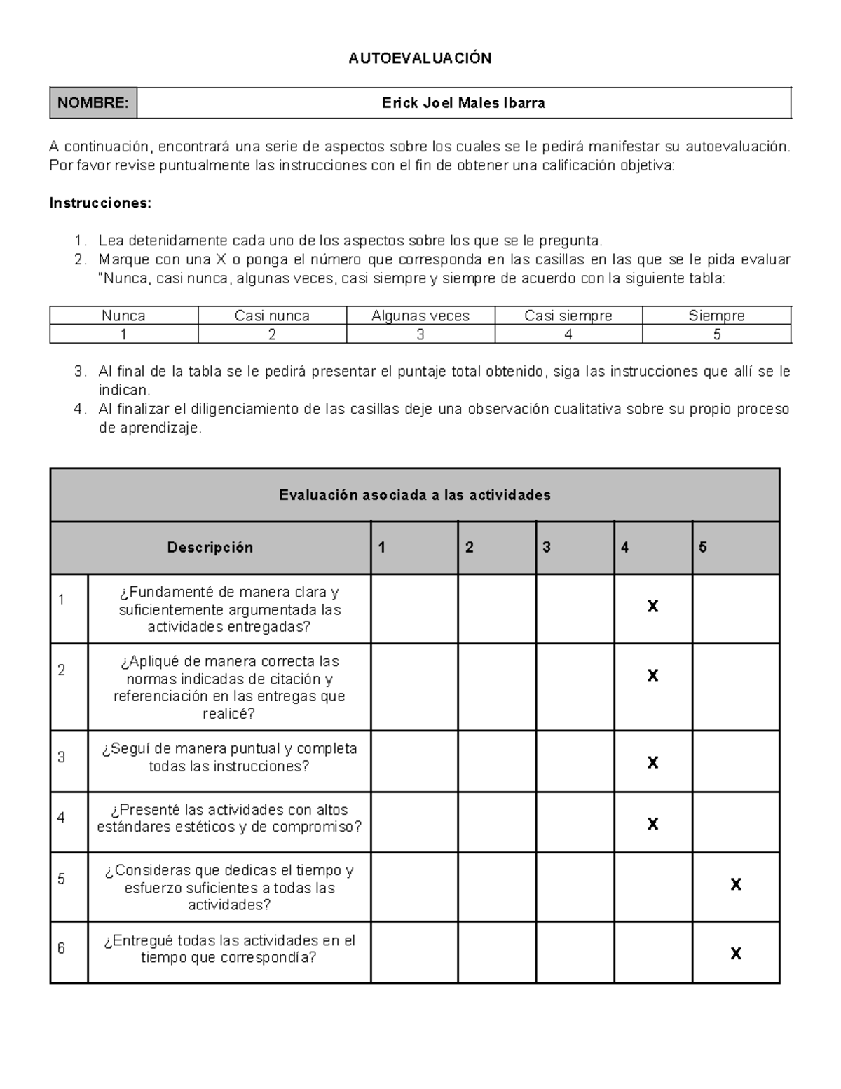 Formato de Autoevaluación 2025: Instrucciones y Evaluación - Studocu