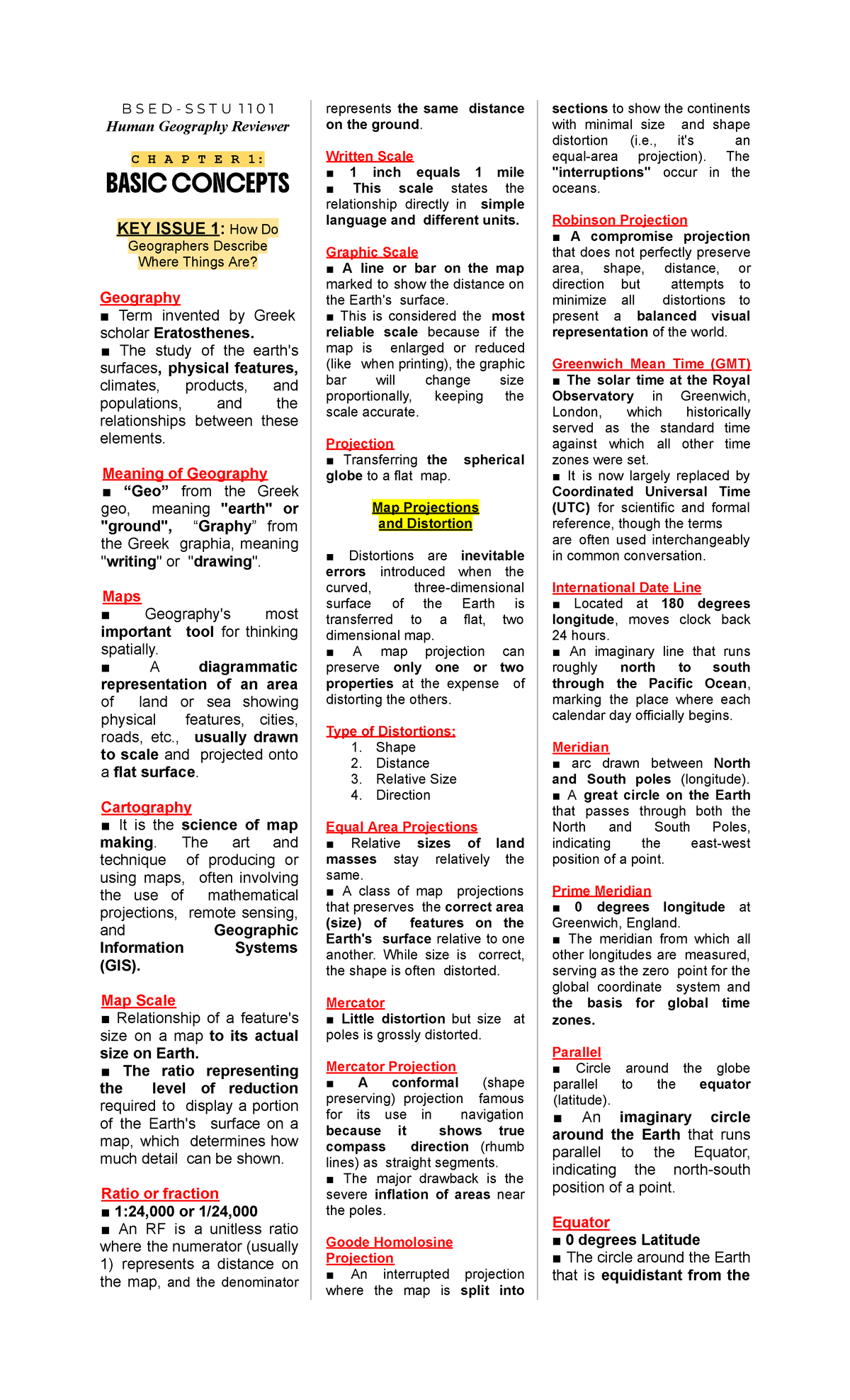 1101 Human Geography Reviewer: Chapters 1-3 Key Concepts and Issues ...