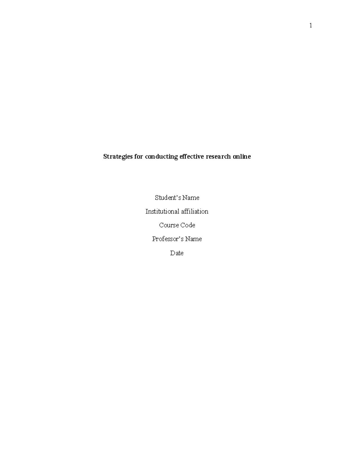 Effective Online Research Strategies: A Guide for Course Code ...