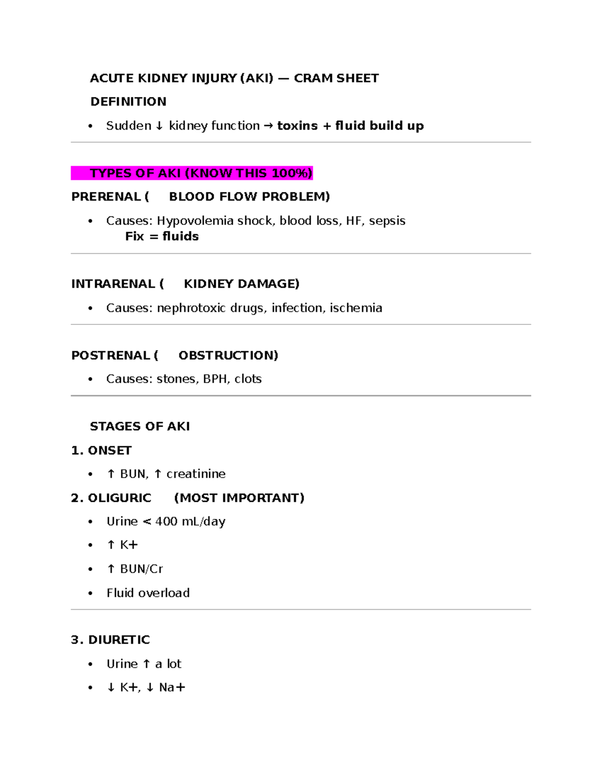 ACUTE KIDNEY INJURY (AKI) STUDY GUIDE: KEY CONCEPTS & PEARLS - Studocu