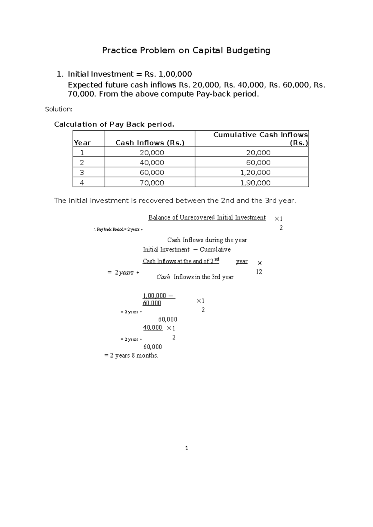 Capital Budgeting: Practice Problems & Solutions on NPV & Payback ...