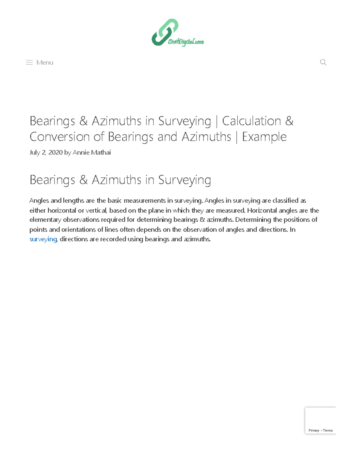 Bearings & Azimuths: Surveys, Calculations & Conversions - CE 101 - Studocu