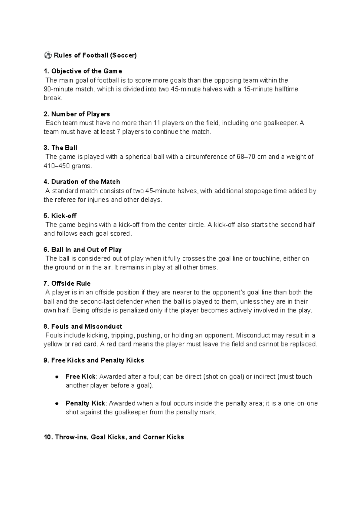 Football Rules: Key Regulations and Guidelines for Play - Studocu