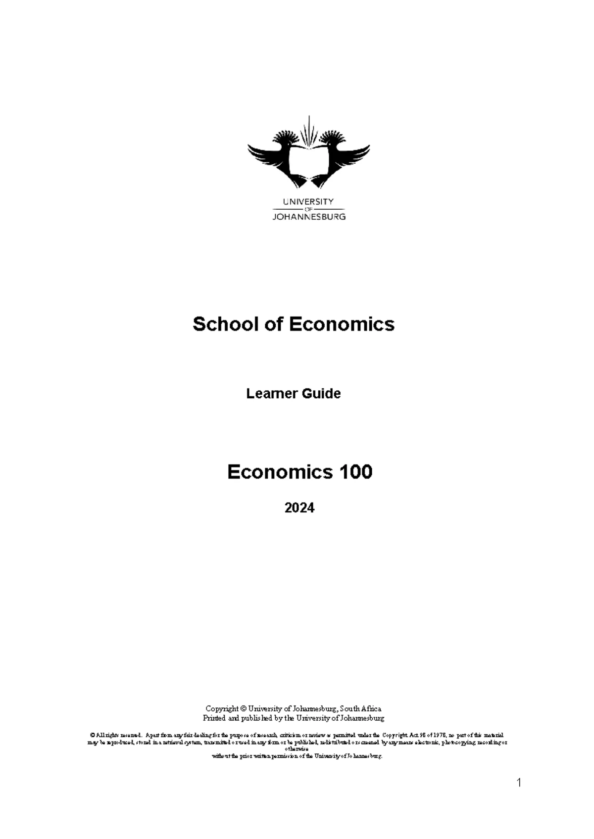 Economics 100 Learner Guide 2024: Key Concepts & Outcomes - Studocu