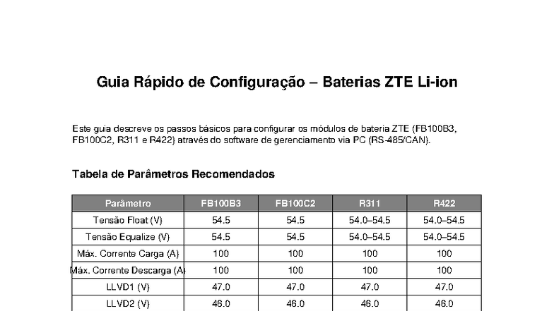 Guia Rápido de Configuração de Baterias ZTE - FB100B3, FB100C2, R311 ...