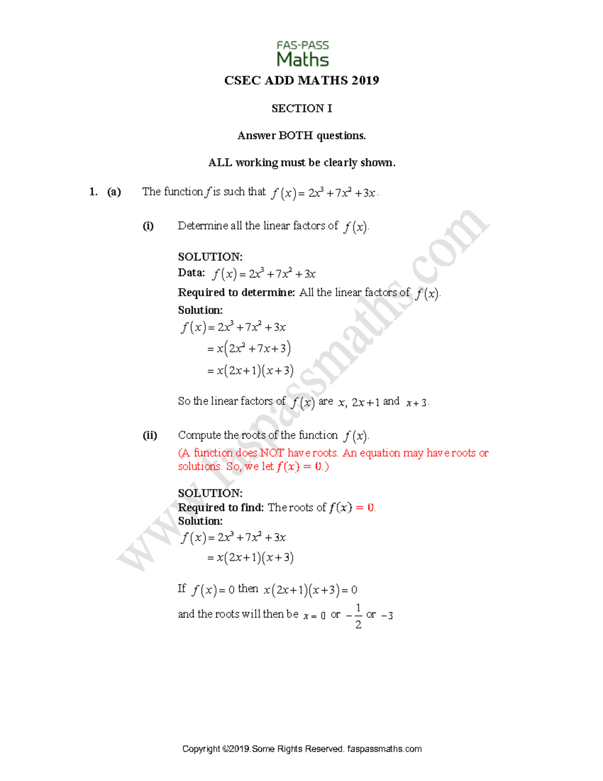 CSEC ADD MATHS 2019 SECTION I & II Solutions and Explanations - Studocu
