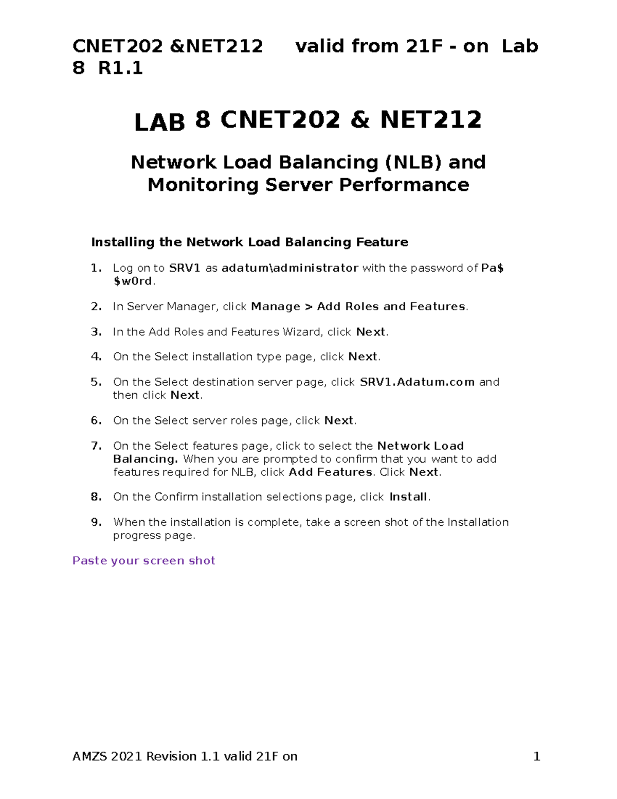 LAB 8 Guide for CNET202: Network Load Balancing & Performance ...
