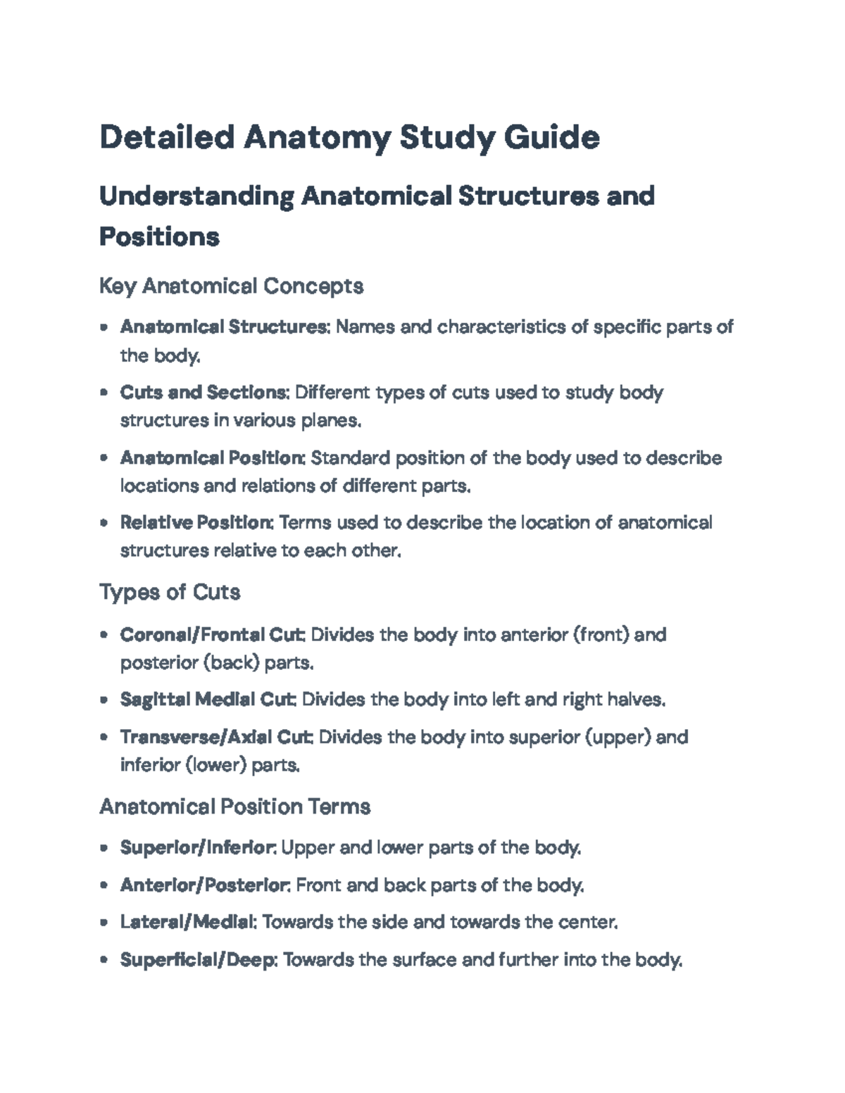 Anatomy Study Guide (ANAT 101): Key Concepts on Structures & Positions ...