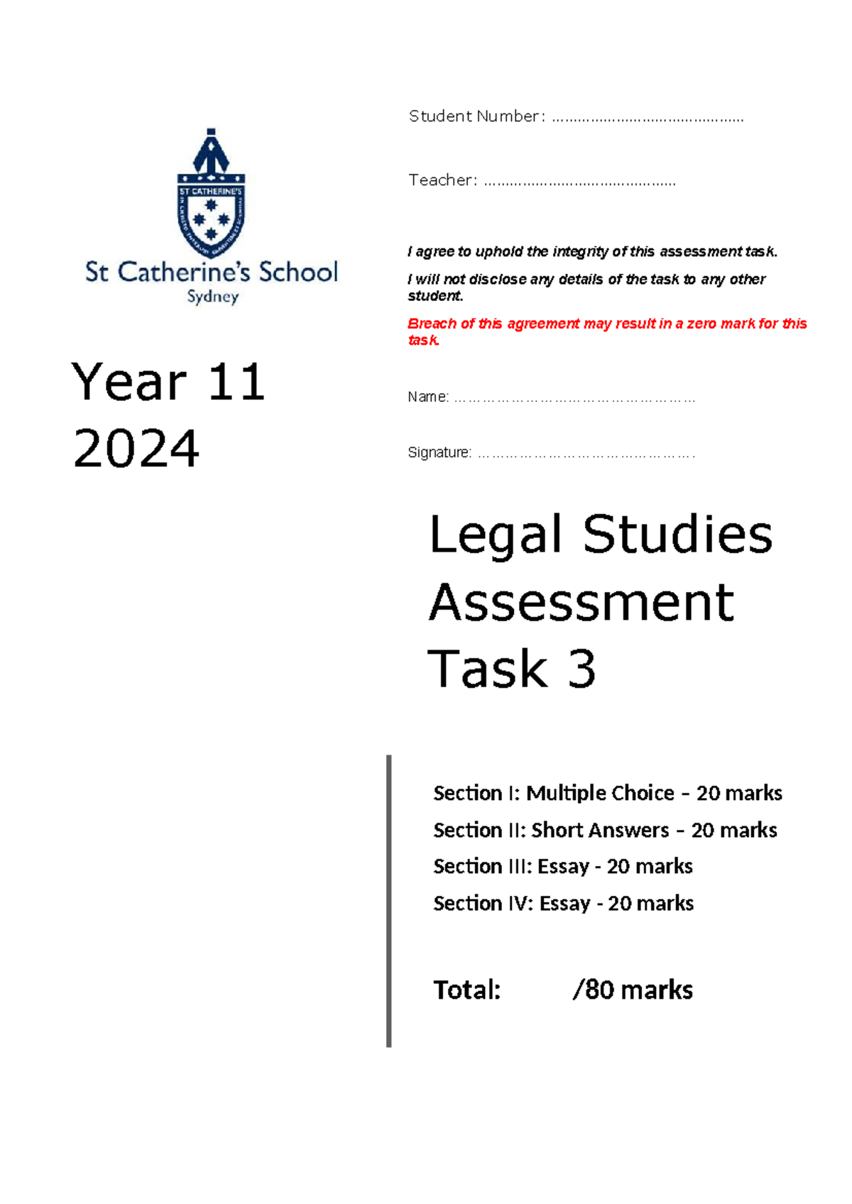 2024 Year 11 Legal Studies Preliminary Exam: Final Assessment - Studocu