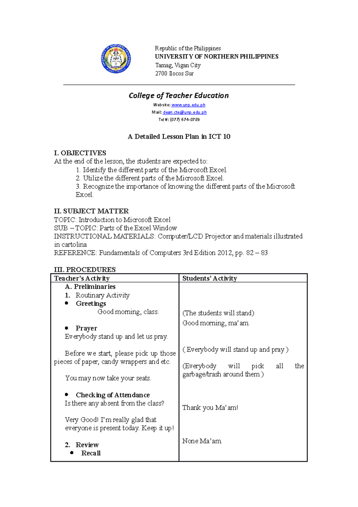 A Detailed Lesson Plan in ICT - Republic of the Philippines UNIVERSITY ...