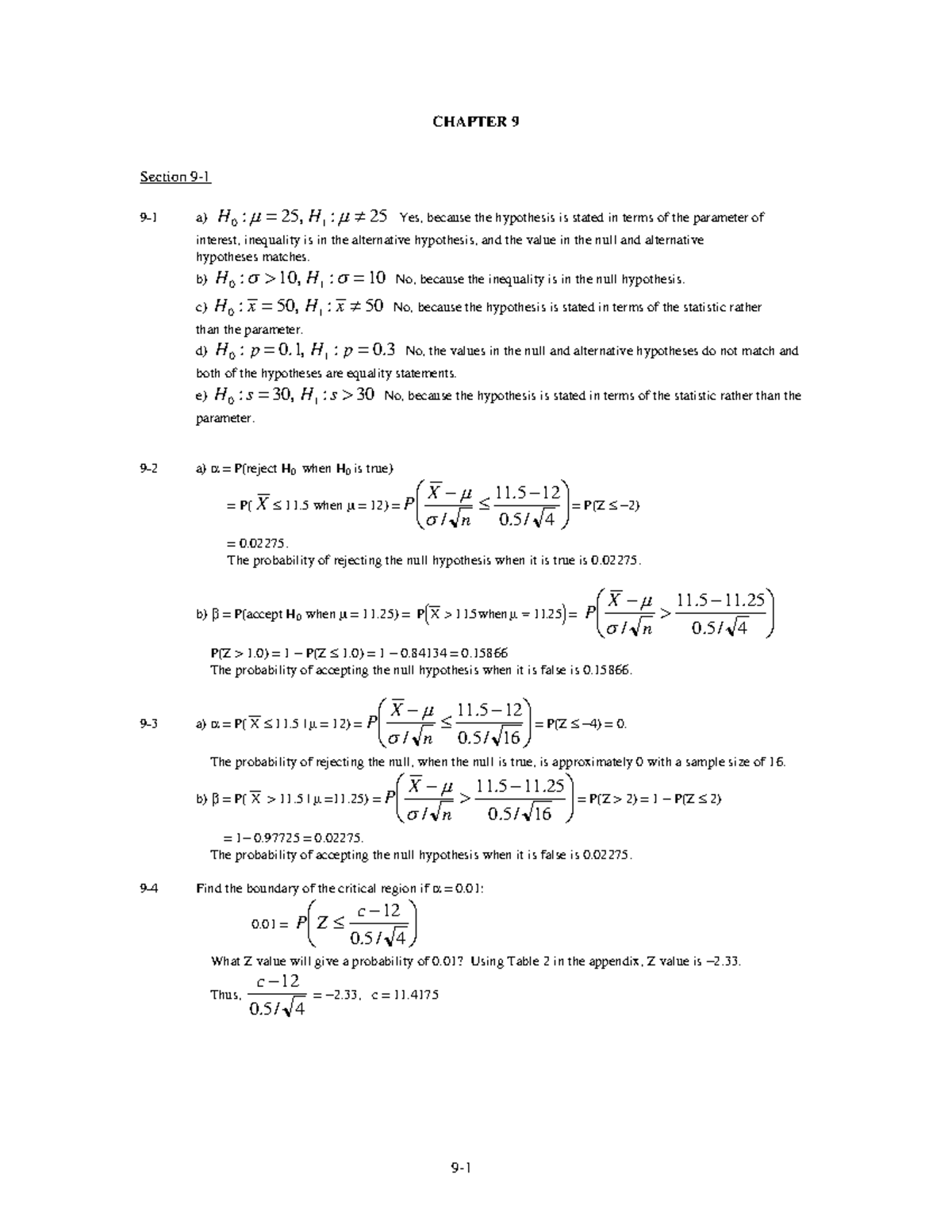 Solution Manual for Statistics - CHAPTER 9 - Hypothesis Testing - Studocu
