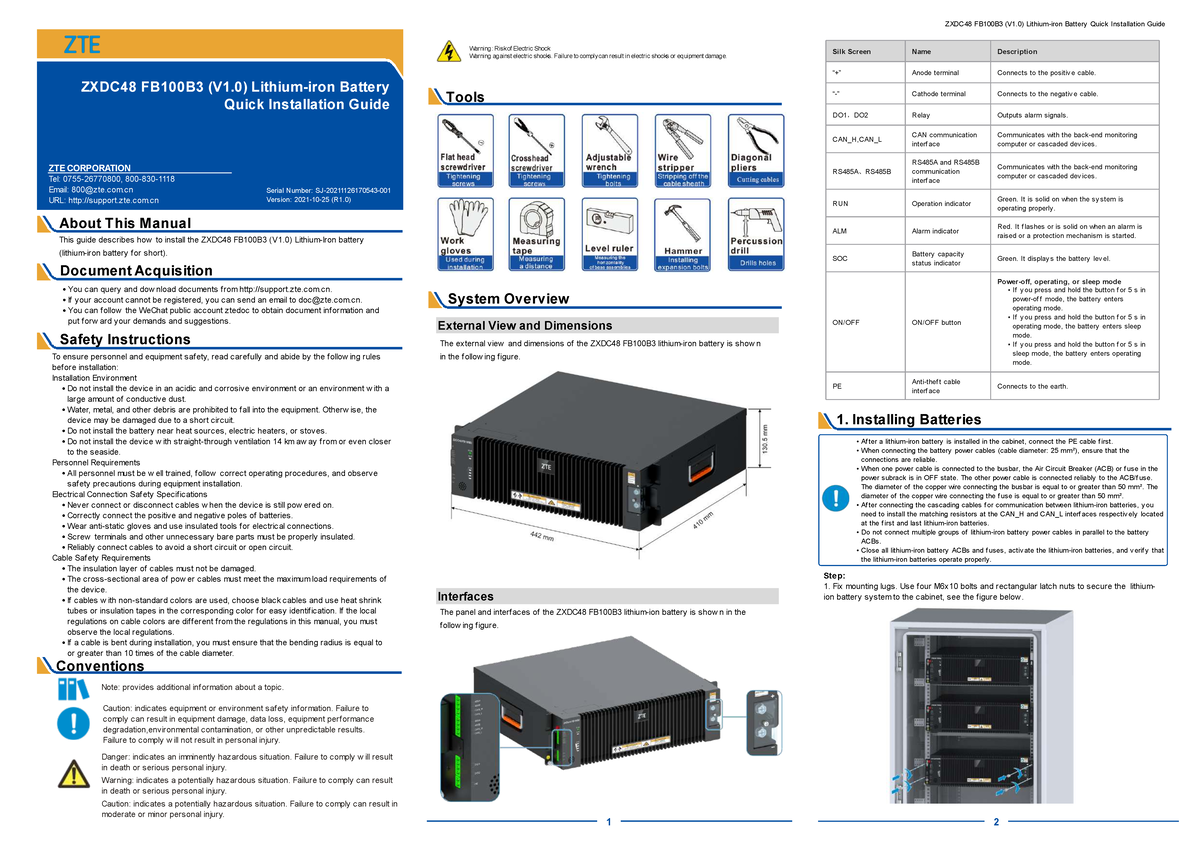 ZXDC48 FB100B3 (V1.0) Lithium Iron Battery Install Guide - Studocu