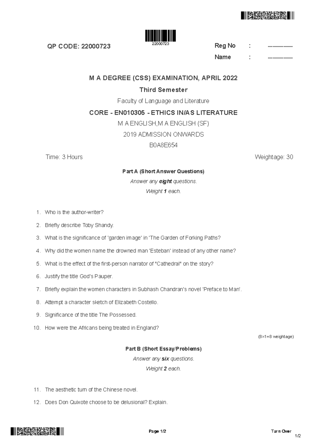 22000 723 - Question paper - 1/ QP CODE: 22000723 Reg No ...